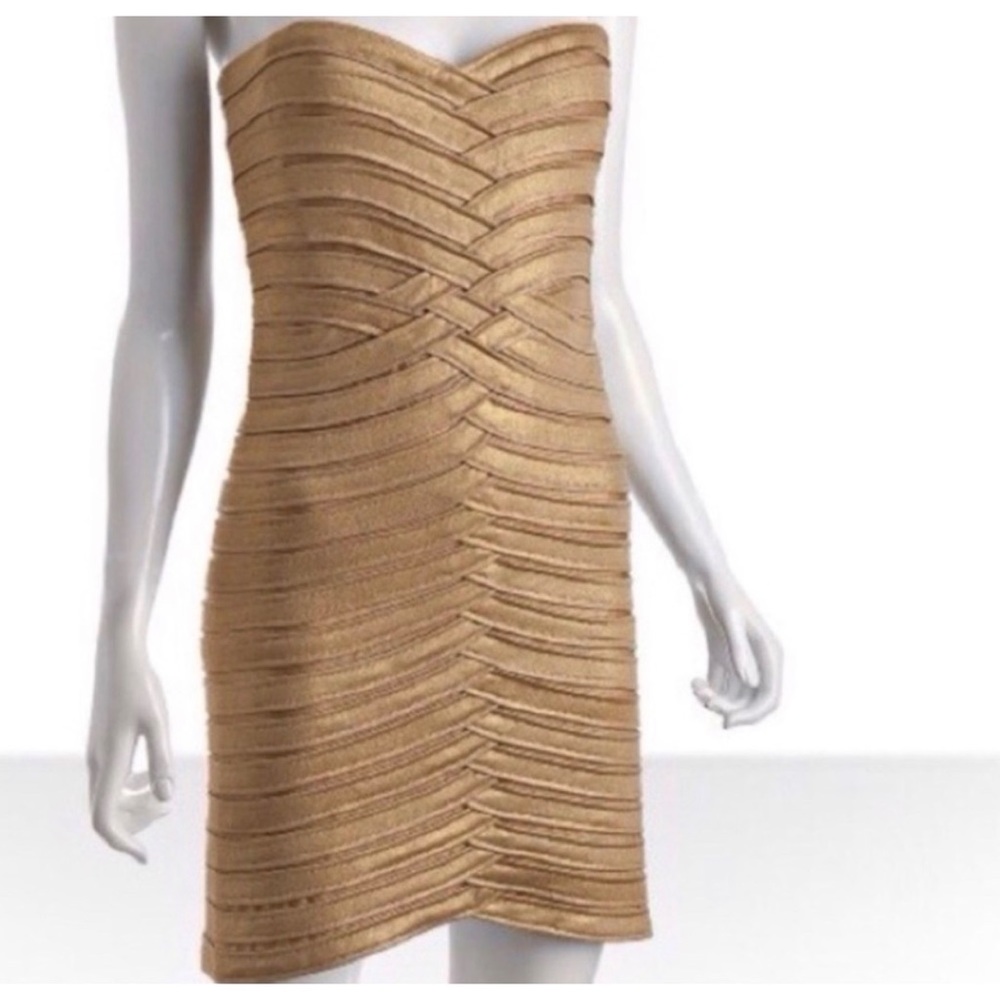 EUC BCGB Bustier Bandage Gold Dress Sz 4